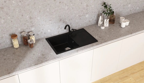 Мойкa ML-GMU07 УЛЬТРА с крылом, черный камень, 735*475 мм (глуб. чаши 175) - 00-001425 