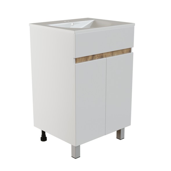 Тумба д/ванной &amp;quot;БРИКС-50&amp;quot; 2 створки белый/дуб вотан под рак.&amp;quot;Breeze 50&amp;quot; мебельный (Sanita Luxe)(ПВХ) - 556811 