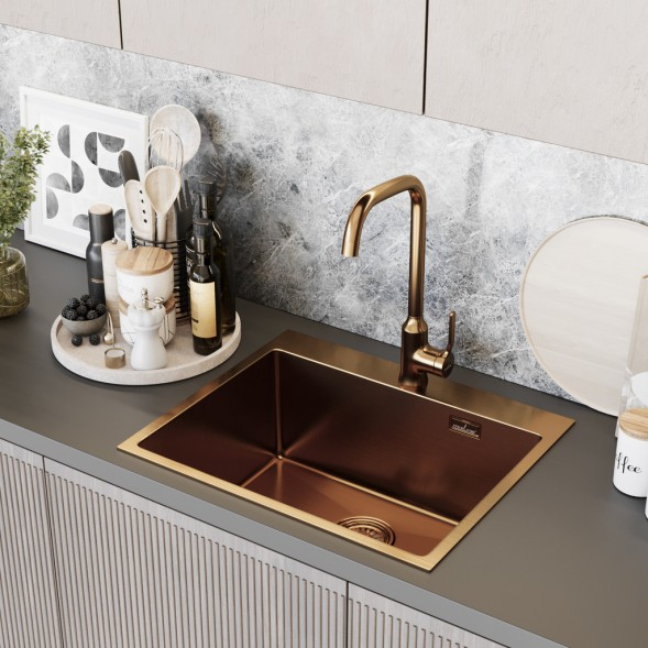 Мойка настол.монтаж 60х50 (3,0) вып 3 1/2  MIXLINE PRO 22см с сифоном (бронза) - 555135 