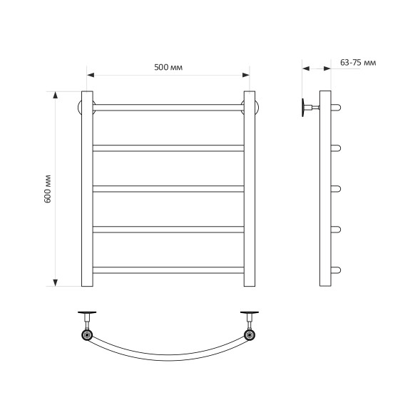 Полотенцесушитель MIXLINE CAPELLA  60х50 (1/2&amp;#039;&amp;#039; ВР, 5 перекладин) водяной - ML-556264 