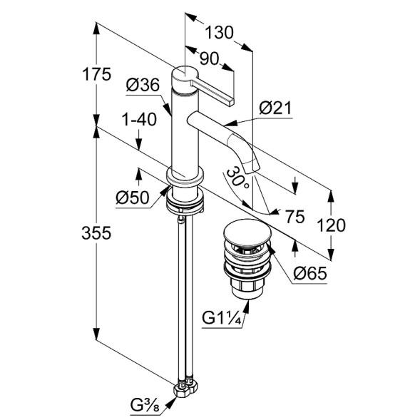 Смеситель для раковины Kludi Nova Fonte Pura с донным клапаном, керамический картридж, белый матовый (202665315)