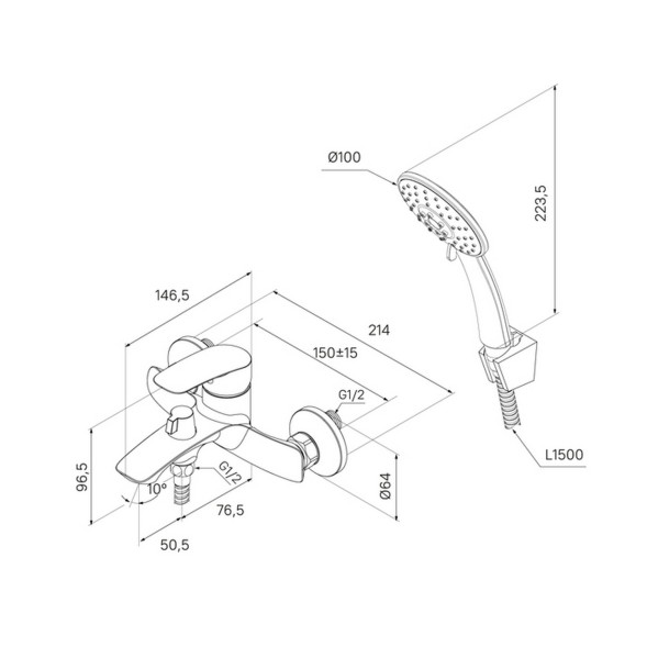 Смеситель для ванны 35к Milardo RORSB00M02 &amp;quot;Rora&amp;quot; с душ. аксессуарами, ХРОМ - RORSB00M02 