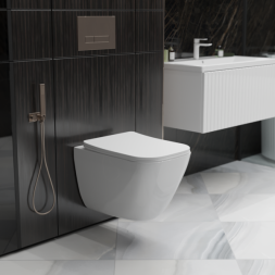 Унитаз подвесной безободковый WAVE STRONG Tornado3.0, сид. дюропласт, м/л, быстр, БЕЛЫЙ глянец (L) - 553610 