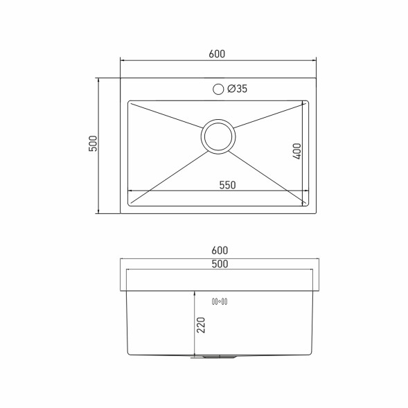 Мойка настол.монтаж 60х50 (3,0) вып 3 1/2  MIXLINE PRO 22см с сифоном (золото) - 555136 