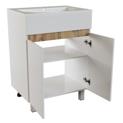 Тумба д/ванной &amp;quot;БРИКС-60&amp;quot; 2 створки белый/дуб вотан под рак.&amp;quot;Breeze 60&amp;quot; мебельный (Sanita Luxe)(ПВХ) - 556812 