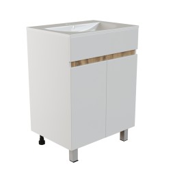 Тумба д/ванной &amp;quot;БРИКС-60&amp;quot; 2 створки белый/дуб вотан под рак.&amp;quot;Breeze 60&amp;quot; мебельный (Sanita Luxe)(ПВХ) - 556812 