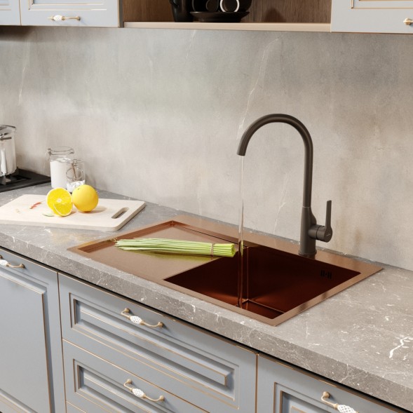 Мойка настол.монтаж 78х50 (3,0) прав. вып 3 1/2  MIXLINE PRO 20см с сифоном (бронза) - 552920 