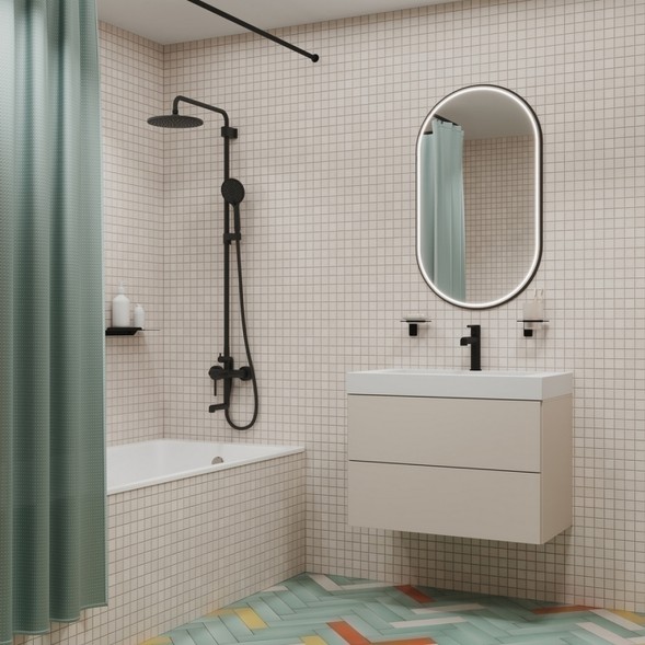 Душевая система 35к IDDIS AIGBL3Fi06 &amp;quot;Aiger&amp;quot; лейка &amp;quot;Тропический душ&amp;quot; ЧЕРНЫЙ матовый - AIGBL3Fi06 