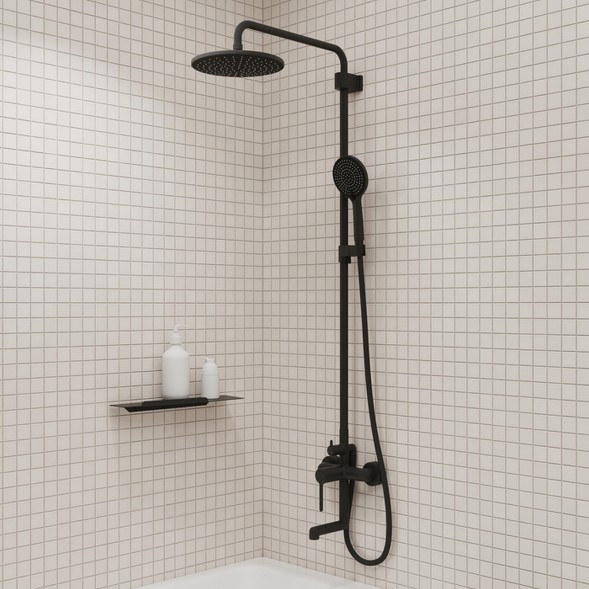 Душевая система 35к IDDIS AIGBL3Fi06 &amp;quot;Aiger&amp;quot; лейка &amp;quot;Тропический душ&amp;quot; ЧЕРНЫЙ матовый - AIGBL3Fi06 