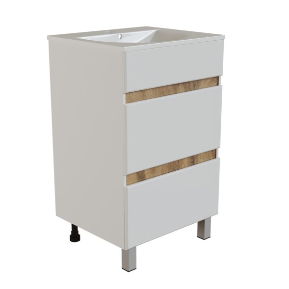 Тумба д/ванной &amp;quot;БРИКС-60&amp;quot; 2 ящика белый/дуб вотан под рак.&amp;quot;Breeze 60&amp;quot; мебельный (Sanita Luxe) (ПВХ) - 556809 