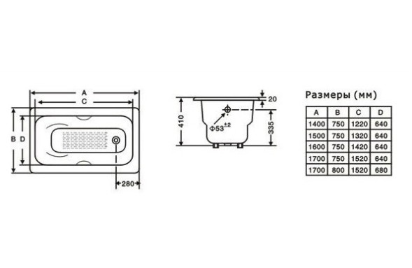 Ванна чугунная Goldman Donni 150х75х42, с ножками и ручками