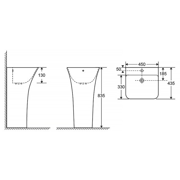 Раковина напольная AZARIO FRETTA SQUARE 450х435х835 отдельностоящая, прямоугольная (AZ-315)