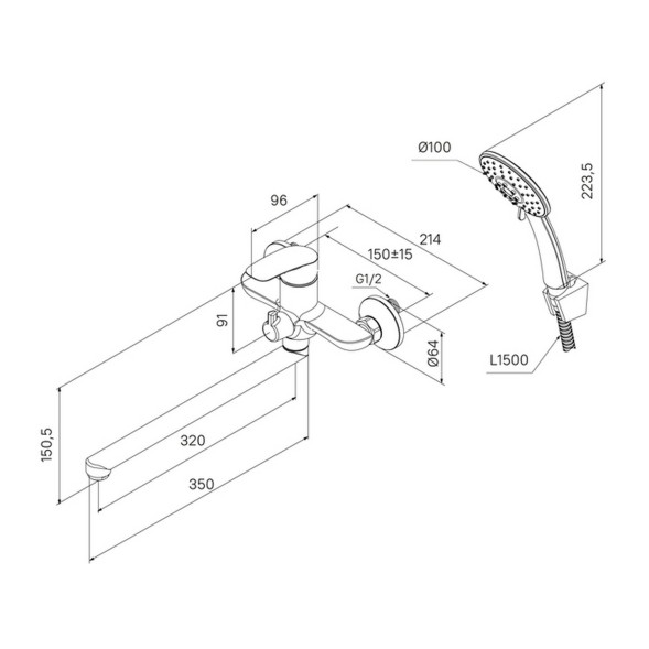 Смеситель для ванны и раковины 35к Milardo RORSB00M10 &amp;quot;Rora&amp;quot; с душ. аксессуарами, ХРОМ - RORSB00M10 