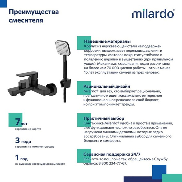 Смеситель для ванны 35к Milardo MAZBL00M02 &amp;quot;Maze&amp;quot; нерж. сталь, ЧЕРНЫЙ матовый - MAZBL00M02 