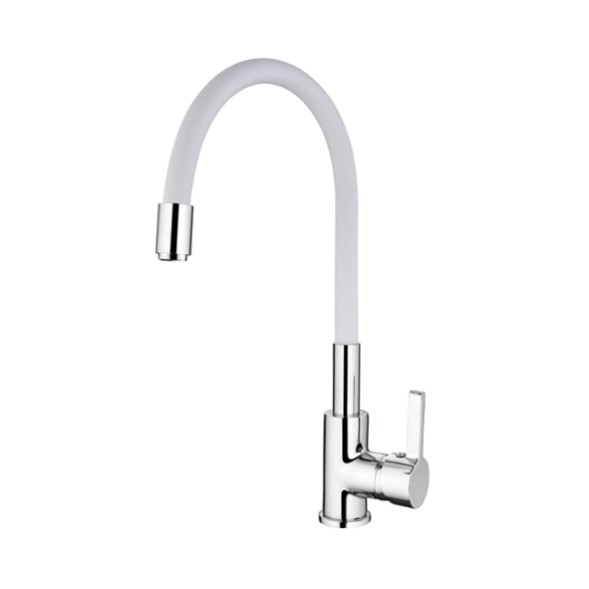 Смеситель для кухни 35к L4898-3 Ledeme силиконовый излив Белый+хром, латунь - L4898-3 