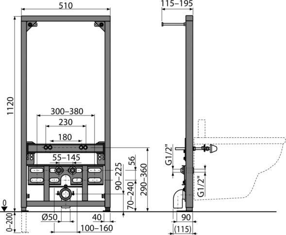Инсталляция Alca plast для биде, черный (A105/1120)