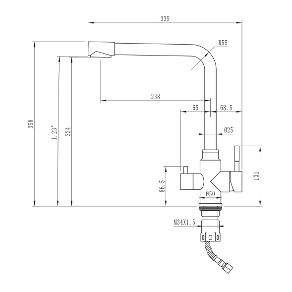 Смеситель для кухни 35к MIXLINE ML-GS13 (310) серый с вых. для питьевого фильтра - ML-GS13 (310) 