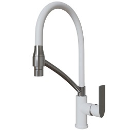 Смеситель для кухни 35k MIXLINE ML33-108 &amp;quot;City White&amp;quot; гибкий излив боковая ручка БЕЛЫЙ/ХРОМ - ML33-108 