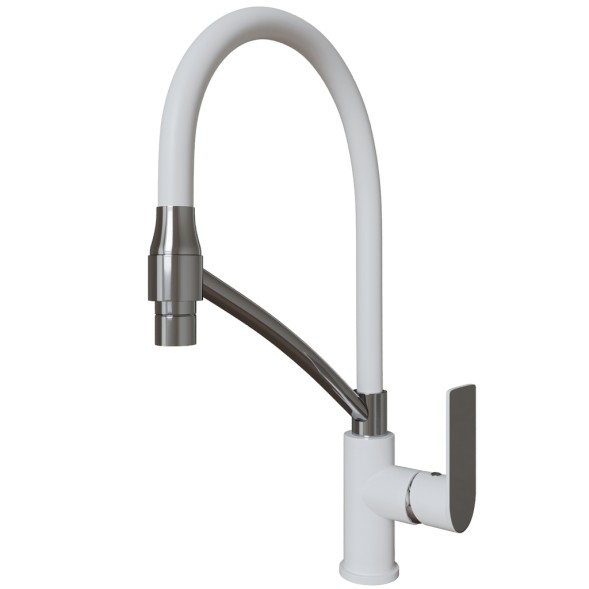 Смеситель для кухни 35k MIXLINE ML33-108 &amp;quot;City White&amp;quot; гибкий излив боковая ручка БЕЛЫЙ/ХРОМ - ML33-108 