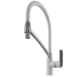 Смеситель для кухни 35k MIXLINE ML33-108 &amp;quot;City White&amp;quot; гибкий излив боковая ручка БЕЛЫЙ/ХРОМ - ML33-108 