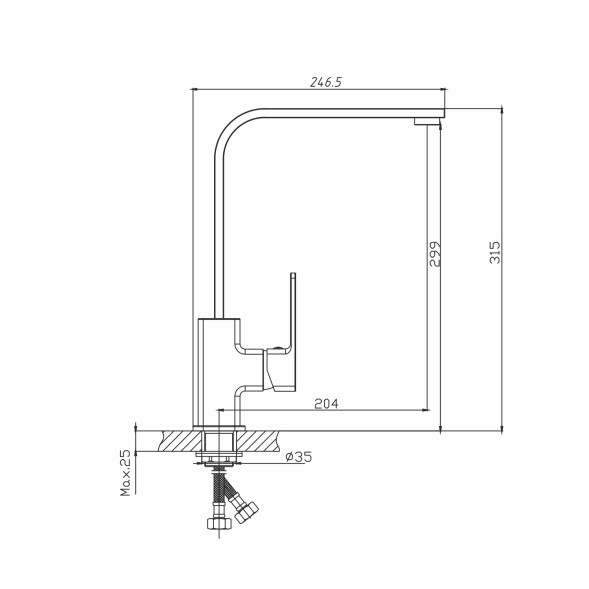 Смеситель для кухни 35k MIXLINE ML34-032 &amp;quot;Solo Black&amp;quot; высокий излив, боковая ручка ЧЕРНЫЙ - ML34-032 