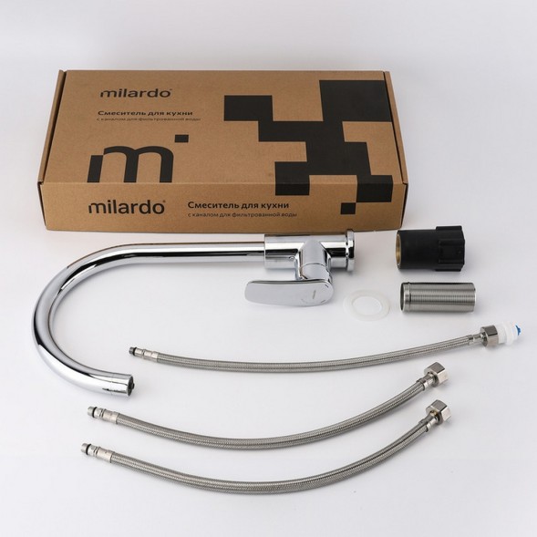 Смеситель для кухни 35к Milardo RORSBFJM05 &amp;quot;Rora&amp;quot; с вых. для пит. фильтра, выс. пов. излив, ХРОМ - RORSBFJM05 