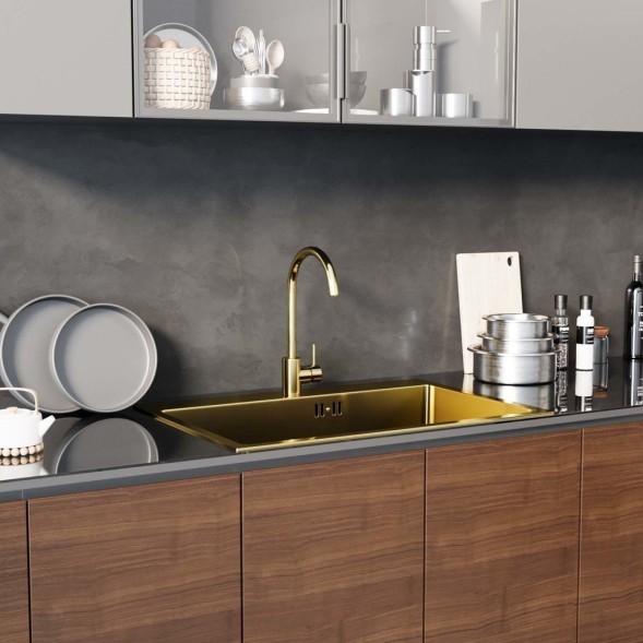 Смеситель для кухни 35k MIXLINE MLSS-0303G трубчатый излив, ЗОЛОТО - MLSS-0303G 