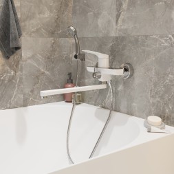 Смеситель для ванны и раковины 35k MIXLINE ML41-02 &amp;quot;Swan White&amp;quot; БЕЛЫЙ/ХРОМ - ML41-02 