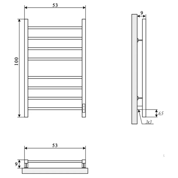 Полотенцесушитель электрический ДВИН S plaza neo 100/50 К, диммер, квадрат, полированный (4657763843625)