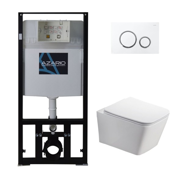 Сет AZARIO инсталляция с панелью смыва + унитаз Nova с сиденьем микролифт+клавиша, белый хром (AZ-8010-1000+AZ-8200-0045+AZ-2216 SP)