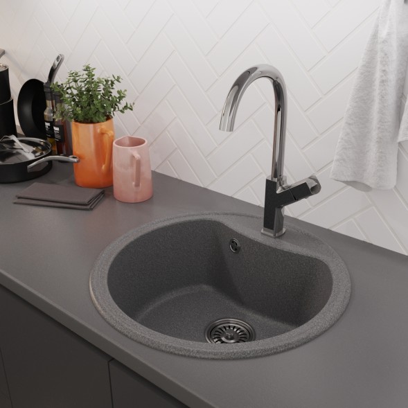 Мойкa ML-GM09 КОМФОРТ круглая, темно-серая (309), 510 мм (глуб. чаши 190) - 00-00009279 