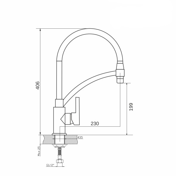 Смеситель для кухни 35к MIXLINE ML26-10 &amp;quot;Life&amp;quot; гибкий излив, б/отв, боковая ручка - ML26-10 