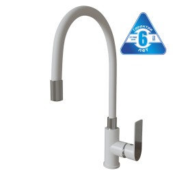 Смеситель для кухни 35к MIXLINE ML33-098 "City White" гибкий излив, б/отв, боковая ручка БЕЛЫЙ/ХРОМ - ML33-098