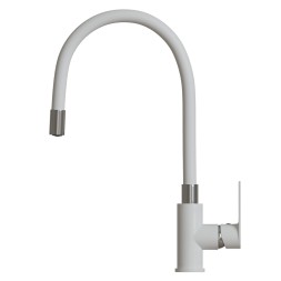 Смеситель для кухни 35к MIXLINE ML33-098 "City White" гибкий излив, б/отв, боковая ручка БЕЛЫЙ/ХРОМ - ML33-098