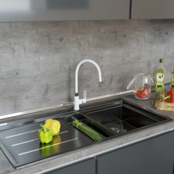 Смеситель для кухни 35к MIXLINE ML33-098 "City White" гибкий излив, б/отв, боковая ручка БЕЛЫЙ/ХРОМ - ML33-098