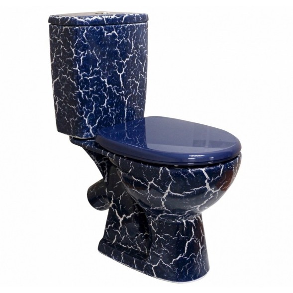 Унитаз-компакт &amp;quot;Уют&amp;quot; синий кракелюр (косой, нижн, сид полип, 2-кн арм) (Rosa) - 4610119200015 