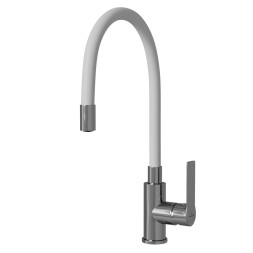 Смеситель для кухни 35к MIXLINE ML35-098 гибкий излив, б/отв, боковая, белый - ML35-098