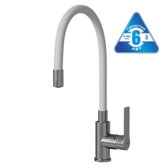Смеситель для кухни 35к MIXLINE ML35-098 гибкий излив, б/отв, боковая, белый - ML35-098 