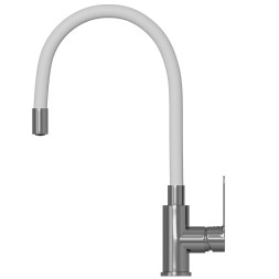 Смеситель для кухни 35к MIXLINE ML35-098 гибкий излив, б/отв, боковая, белый - ML35-098