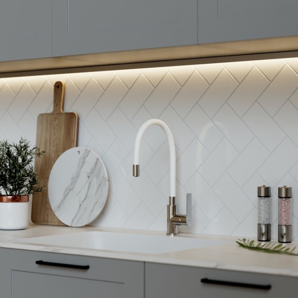 Смеситель для кухни 35к MIXLINE ML35-098 гибкий излив, б/отв, боковая, белый - ML35-098 