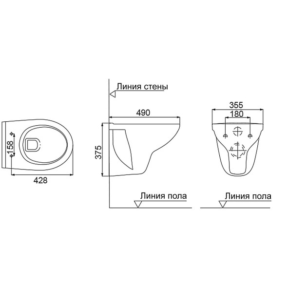 Унитаз подвесной Creo Ceramique PROJECT 355х490х375 в комплекте с быстросъемным сиденьем микролифт (PR1100N)