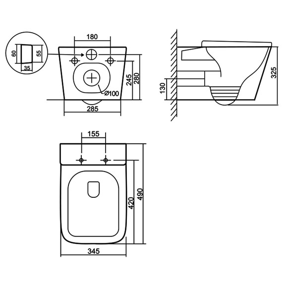 Унитаз подвесной Azario Cascad M 490x345x325 безободковый, система смыва &amp;quot;Скрытое Торнадо&amp;quot;, с быстросъемным сиденьем микролифт (AZ-10002)